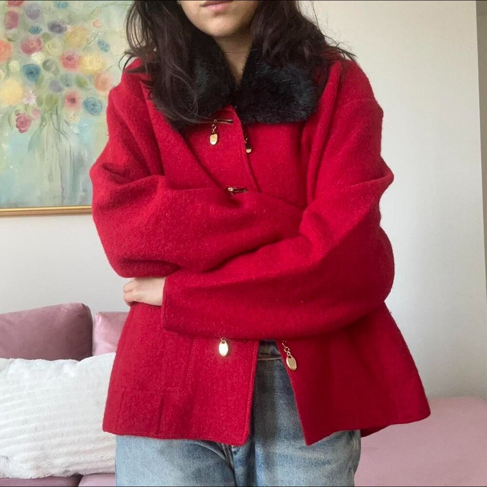 Red Wool Layering Jacket - Picture 3 of 5